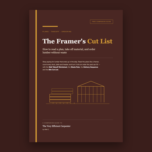 Cover of The Framer's Cut List, a free companion guide to The Very Efficient Carpenter