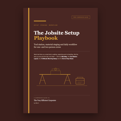 Cover of The Jobsite Setup Playbook, a free companion guide to The Very Efficient Carpenter